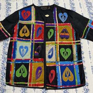 Vintage Black Jacket with Multicolor Embroidered Hearts
